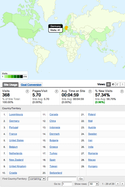 Screenshot of the Google Statistics